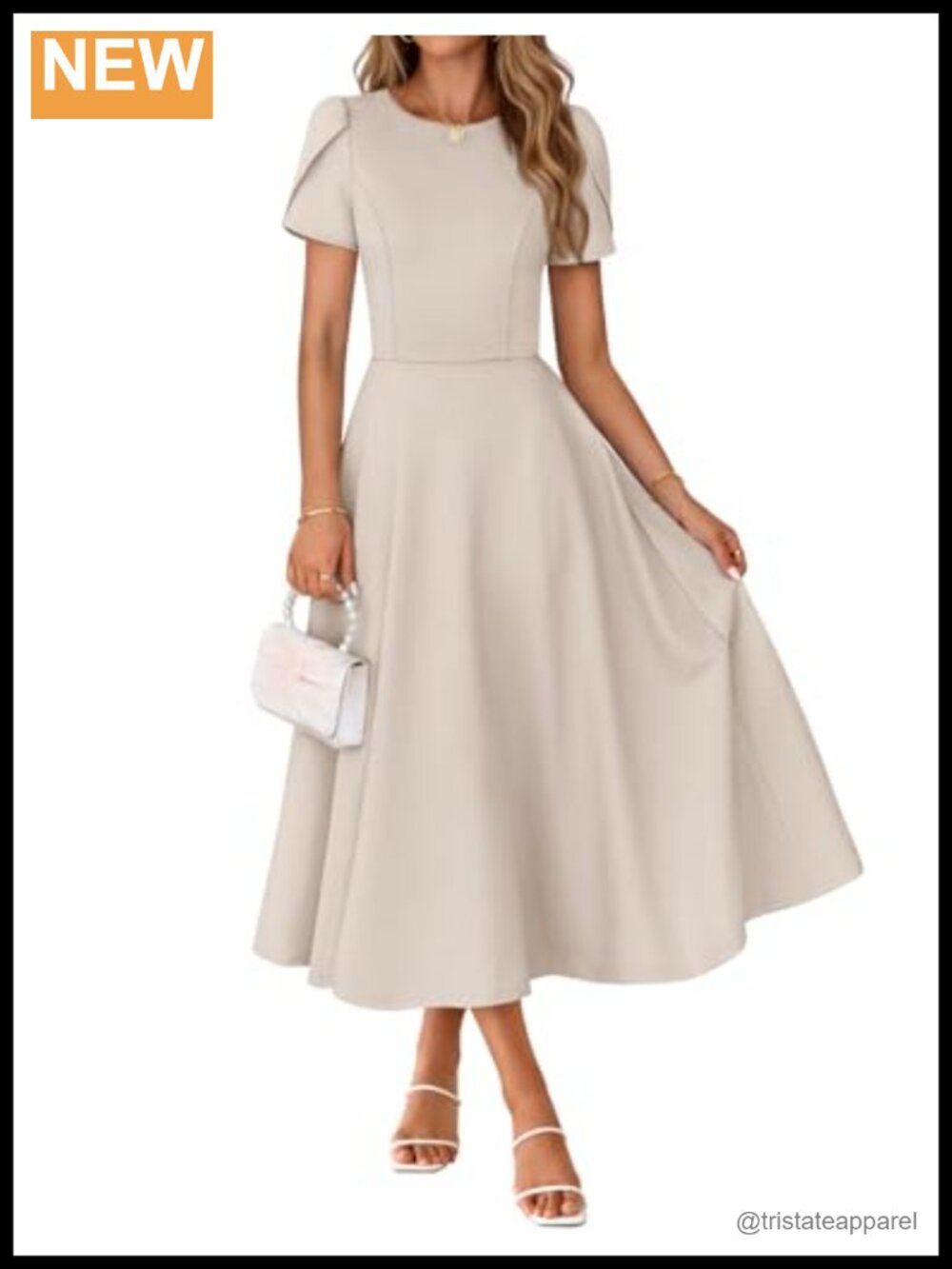 Women's Short Sleeve Midi Formal Wedding Guest Dress A-Line Pockets